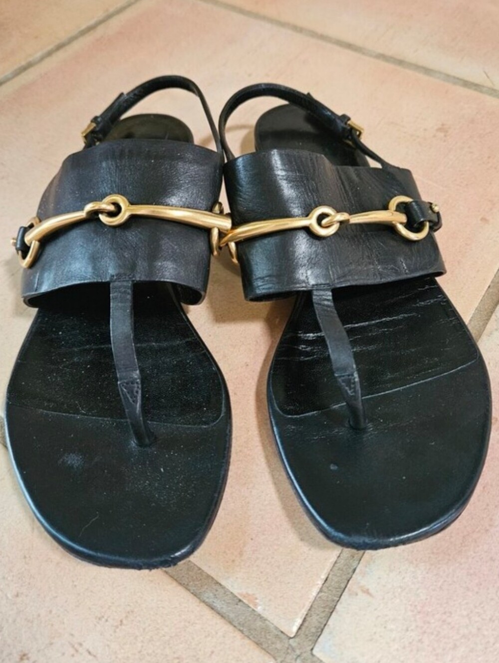 GUCCI Horsebit T-Strap Thong Slingback Sandals